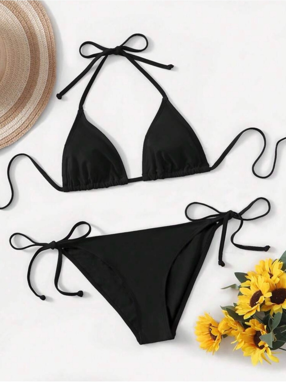 Women Swim 2pcs Halter Top & Tie Back Bottom Bikini Set - size xs